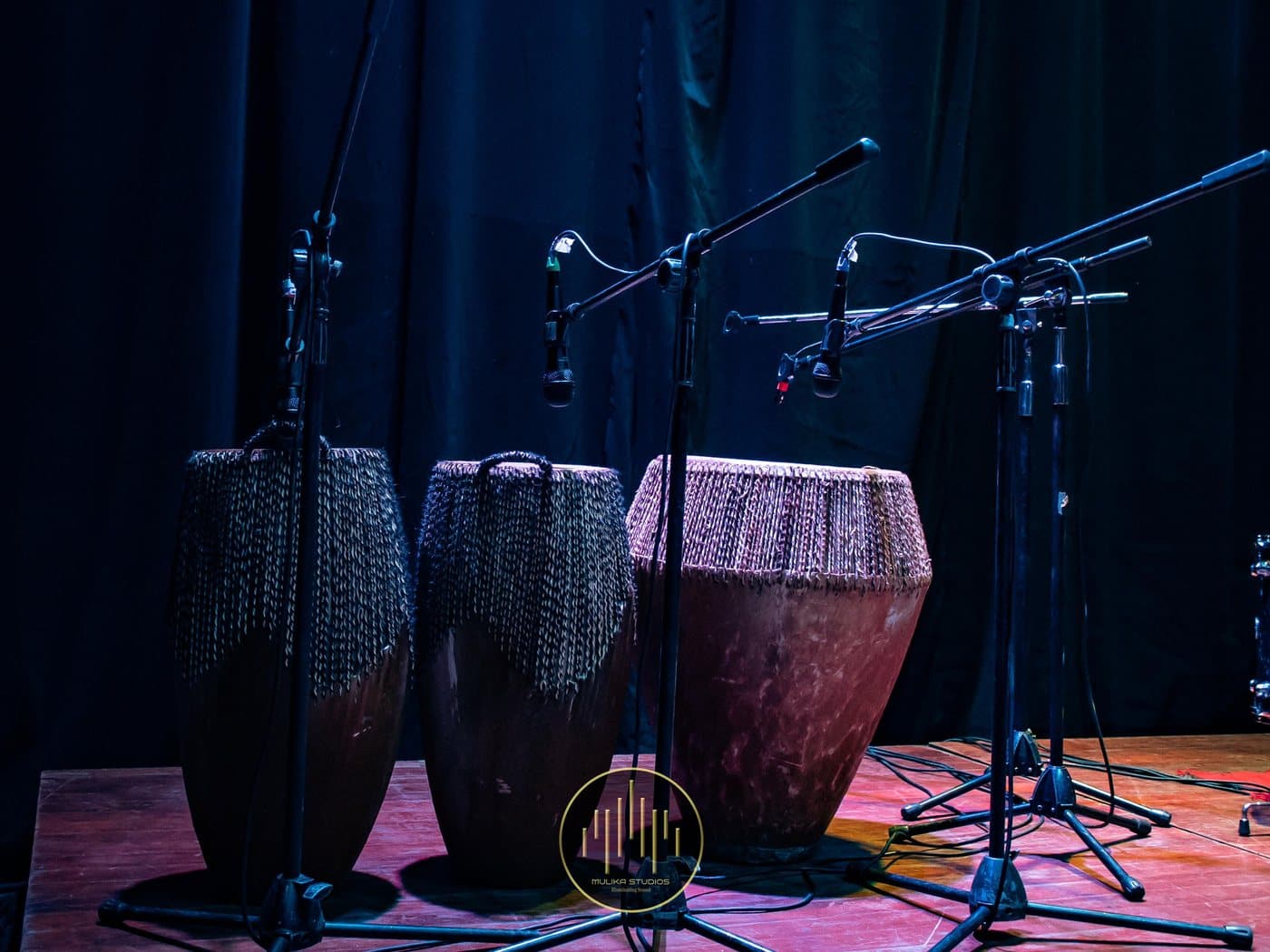 Engoma drums miked and ready on stage